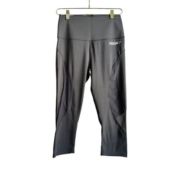 Gymshark High Rise Cropped Leggings Women's S Dark Grey Activewear - Picture 1 of 6